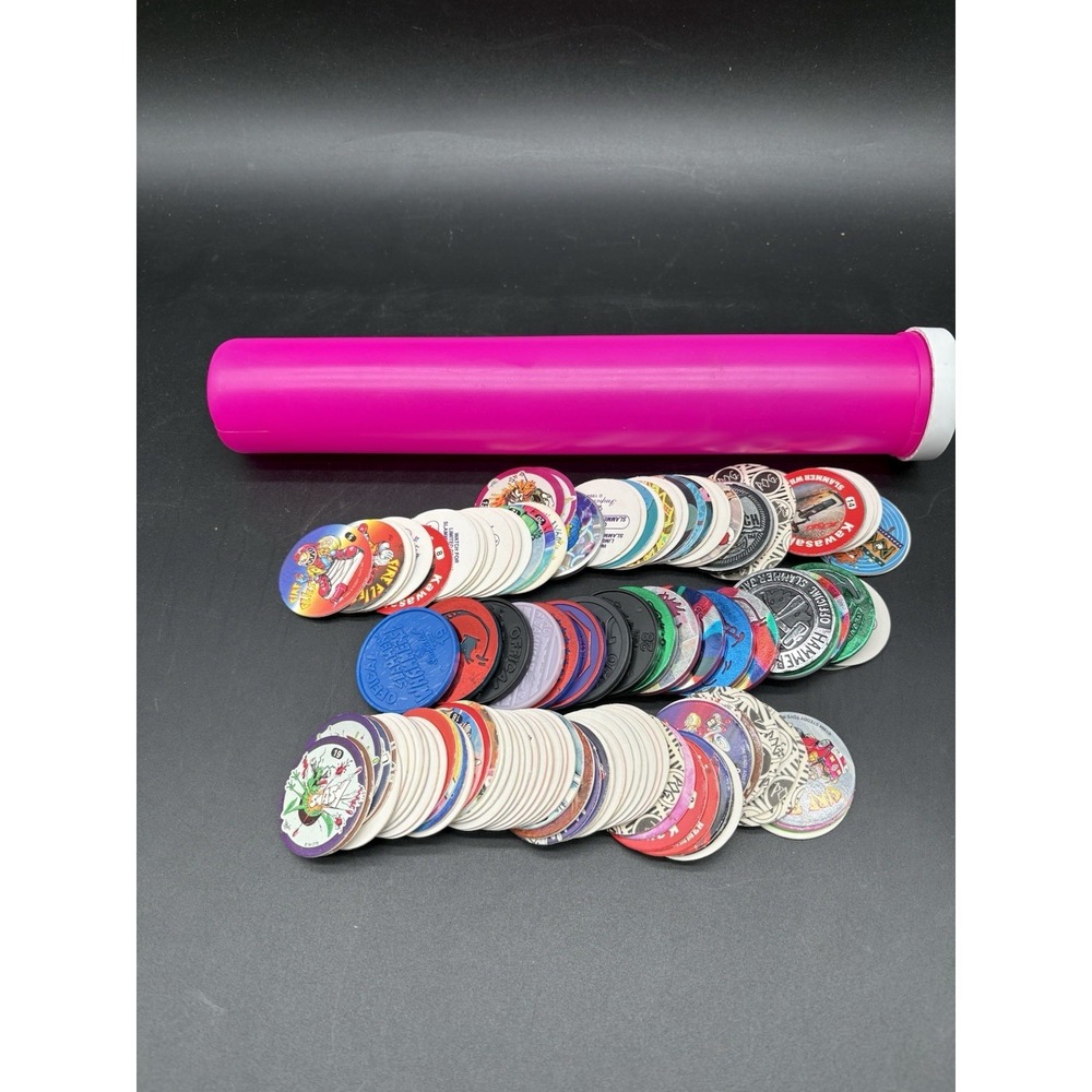 Vintage 1994 POGs Lot - 107 POGs + 19 Slammers (1 Metal) + Pink Tube